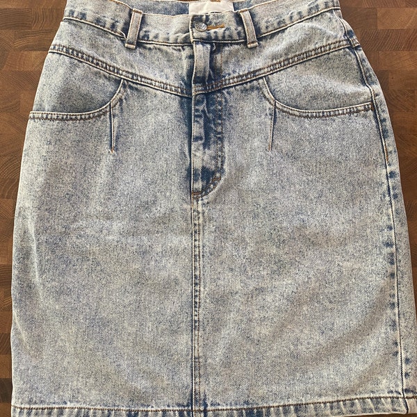 vintage 90s DEB acid wash midi denim skirt