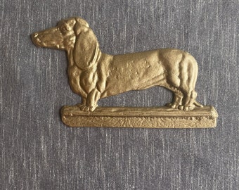 Daschund flat pewter (painted bronze on one side) plaque, daschund lover