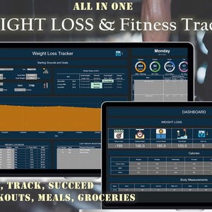 Weight Loss & Fitness Tracker | Google Sheets | Calories, Macros and Meal Planner | Habit Tracker | Digital Workout Planner