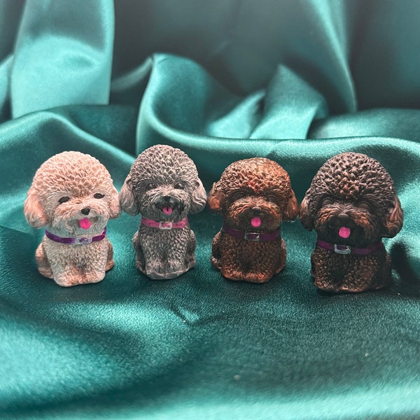 Custom painted sculptures poodle Pomeranian yorkie Handmade 2x1in mini puppy dog clay paper weight figurine art object