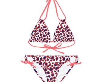 Rot, Weiß & Blau Leopard Bikini Set