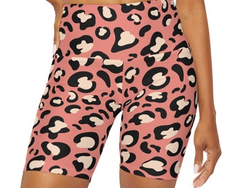 Peachy Keen Leopard Print, Yoga Shorts mit hoher Taille