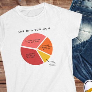 Dog Mom Life cirkeldiagram dames T-shirt, shirt hond moeder, cadeau hondenliefhebber, grappig T-shirt hond moeder, Moederdagcadeau, kleding hond moeder