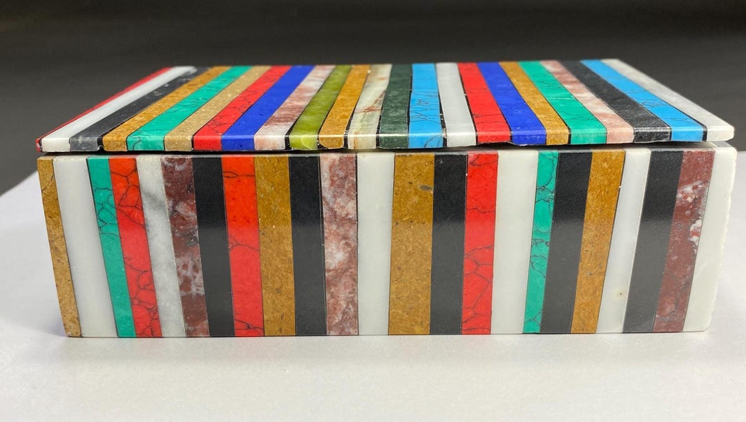 Natural Stone Inlay Natural Stone Inlay. Handmade Mosaic Turquoise Mixed Stones Jewelry Box ...