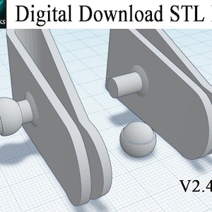 Puede incluir: Un modelo impreso en 3D de una rótula, mostrado en dos posiciones diferentes. El modelo es gris y tiene una superficie lisa. El texto "Digital Download STL File" y "V2.4" son visibles en la imagen.