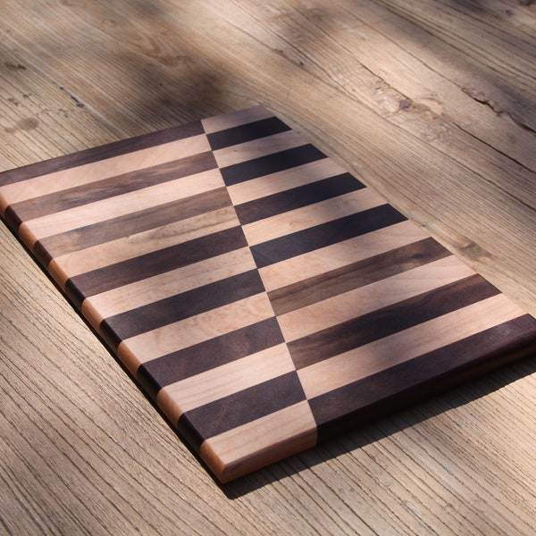 Exotic Wood Board (Cutting Board, Charcuterie Board or ???).  Diagonal Offset Pattern. Black Walnut And Maple Woods.