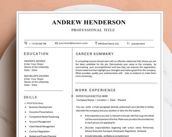 Professional Resume Template for MS Word, Mac Pages, Google Docs | Resume with Border line, Modern Resume/CV Template, Instant Download