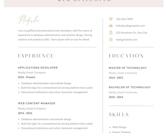 Plantilla de CV moderna, diseño profesional y limpio, plantilla de Microsoft Word y Google Doc, descarga digital instantánea.