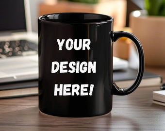 Kaffeetasse Mockup Schwarze Tasse Mockup Schwarzer Becher Mockup Kaffeetasse Mockup 15 oz Kaffeetasse Mockup Schwarzer Becher Digitales Bild Schreibtisch Foto Stock Photo