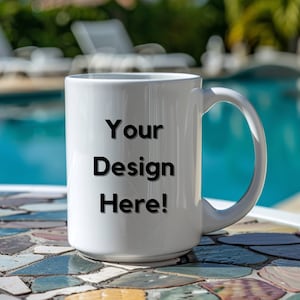 Coffee Mug White Mockup White Coffee Cup Mockup Coffee Cup Poolside Mockup 15 oz Mug Mockup White Cup Outdoor Mockup Print on Demand Coffee