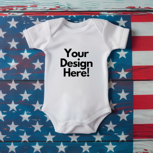 Patriotic Baby Onesie Mockup White Onesie Mockup for Baby 4th of July Mockup Baby Bodysuit Mockup July 4th Mockup USA Flag Baby Mockup POD