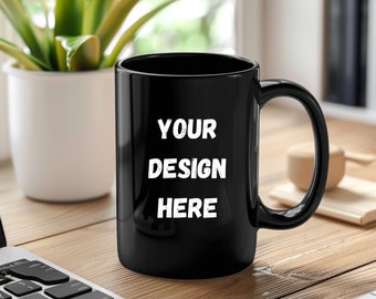 Black Coffee Mug Mockup Black Coffee Cup Mockup POD Coffee Mug 15 oz Black Mug Mockup of Black Coffee Cup for Print on Demand Coffee 15 oz