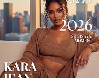 May include: A magazine cover titled BIRTHDAY MAG 2026 featuring a person wearing a brown ribbed knit cardigan, matching crop top, and pants. Text includes KARA JEAN, SHE IS THE MOMENT, THE IT GIRL TURNS 25! ALL ABOUT THE ICON, SPECIAL BIRTHDAY ISSUE, 25TH EDITION.