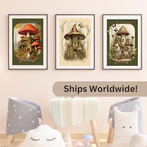 Fairy Vintage Posters Mushroom-core Botanical Wall Decor Moody Cottagecore Wall Art Decor Room Decor Aesthetic Whimsical Nursery Girl Gift