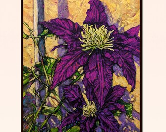 Colorful Purple Clematis Flower Art Print, Digital Download, Semi-Abstract Wall Art