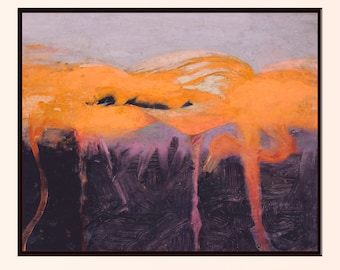 Abstract Flamingos Peach Orange Violet Print, Vintage Wall Decor, Retro Art Print, Home Decor