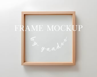 Square Frame Mockup Photoshop Template | Light Wood Frame Mockup for Photoshop | 1x1 Frame for Art and Print Display