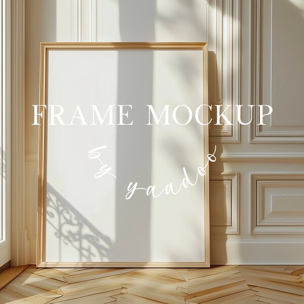DIN A Vertical Frame Mockup, Frame Template for Photoshop, Wooden Floor Frame Mockup, Wood Frame PSD for Prints and Artwork