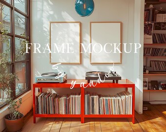 Two Frame Mockup, Vertical Frame Mockup for Photoshop, Wood Frame PSD Template, DIN A Ratio Frame Mockup