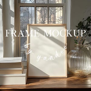 Minimalistische houten lijstmodel, moderne Deense A4 interieurkunstweergave, eenvoudige verticale lijstsjabloon - png, jpg, slimme PSD-bestanden