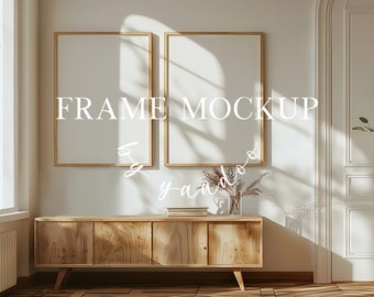 Maqueta de dos marcos, maqueta de marco vertical para Photoshop, plantilla PSD de marco de madera, maqueta de marco con relación DIN A