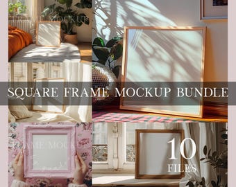 Satz von zehn quadratischen Rahmen Mockups, 10 Rahmen PSD Mockup Bundle, PSD Rahmen Bundle, Bündel Rahmen Mockups Verhältnis 1: 1, Nahaufnahme quadratischer Rahmen