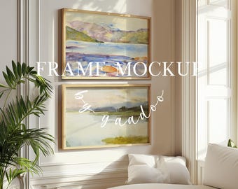 Two Horizontal 2:3 Frame Mockup ,Landscape Frame PSD Template for Art Prints, Digital Download, Photoshop Mockup for Wall Art Display