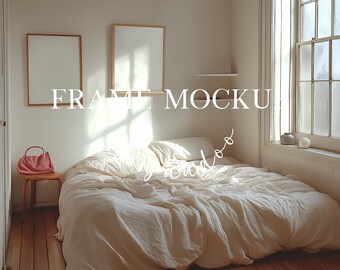 Two DIN A Vertical Frame Mockup, Frame Template for Photoshop, Wood Frame PSD for Prints and Artwork,Set of two mockups,Bedroom Frame Mockup