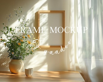 DIN A Vertical Frame Mockup, Frame Template for Photoshop, Wood Frame PSD for Prints and Artwork, Elegant Interior Frame Mockup