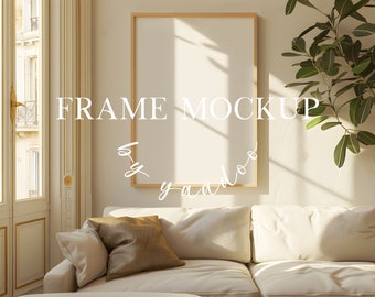DIN A Vertical Frame Mockup Living Room, Frame Template for Photoshop, Wood Frame PSD mockup, interior frame mockup, PSD Boho Style Mockup
