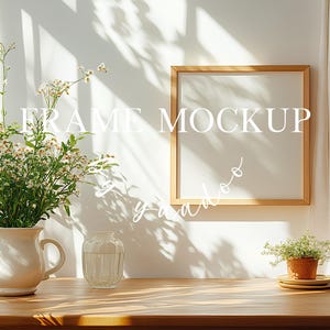 Square Wood Frame Mockup for Prints,Digital Wooden Frame Mockup,PSD Template 1x1 Frame Mockup for Artwork and Prints