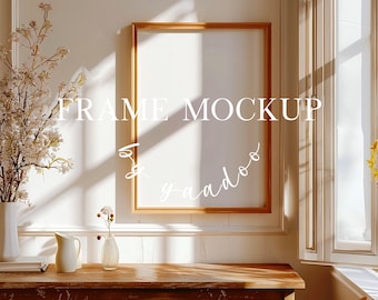 DIN A Vertical Frame Mockup, Frame Template for Photoshop, Wood Frame PSD for Prints and Artwork