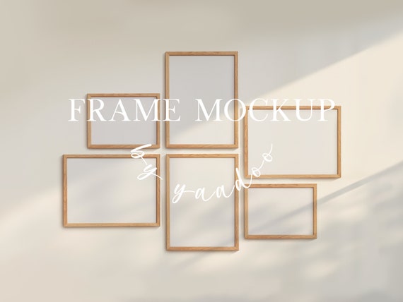 Gallery Wall Mockup, 6 Din A Frame Mockups, 6 Frame Gallery Wall Mockup, Thin Wood Frame, Frame Mockup Bundle, PSD Photoshop Mockup