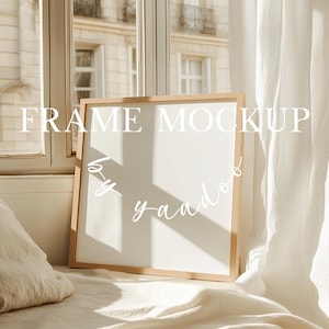 Minimalist Square Wooden Frame Mockup for Prints, Digital Wooden Frame Mockup, PSD Template 1x1 Frame Mockup for Artwork and Print