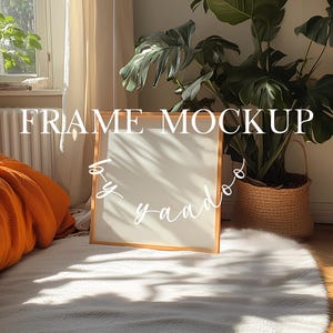 Square Wood Frame Mockup for Prints,Digital Wooden Frame Mockup,PSD Template 1x1 Frame Mockup for Artwork and Prints, with & without mat