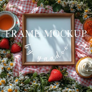 Colorful Square Frame Mockup, Preppy Digital Wooden Frame Mockup,PSD Template 1x1 Frame Mockup for Artwork and Prints, Coquette Aesthetic