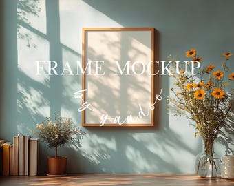 DIN A Vertical Frame Mockup in Home Interior, Bedroom Frame mockup,Template for Photoshop, Wood Frame PSD for Prints and Artwork