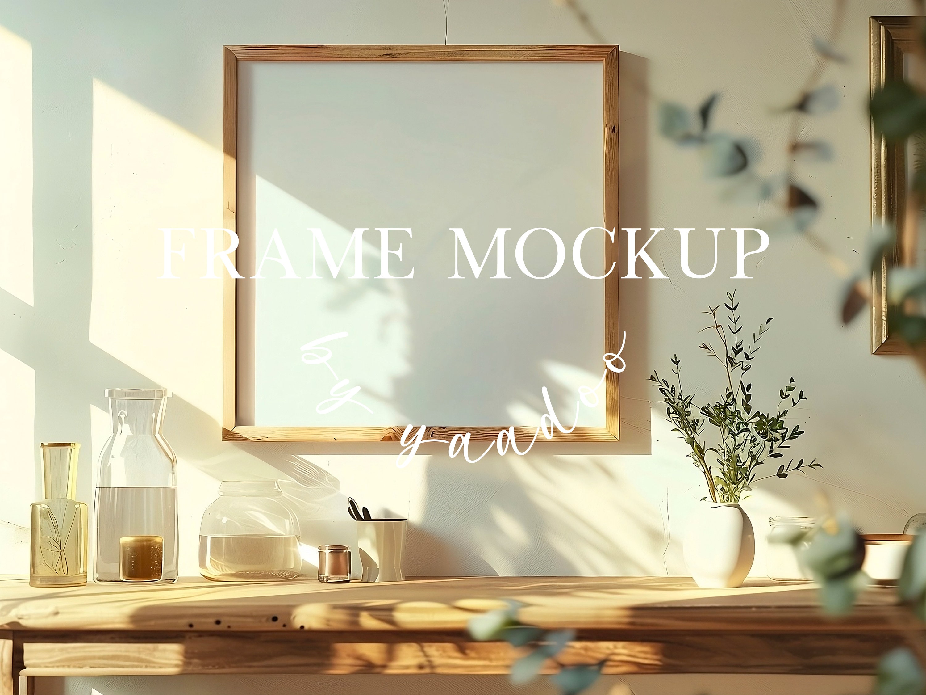Square Frame Mockup Photoshop Template | Light Wood Frame Mockup for ...