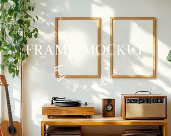 Two Frame Mockup, Vertical Frame Mockup for Photoshop, Wood Frame PSD Template, DIN A Ratio Frame Mockup