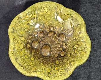 vintage Rare hand blown yellow glass bowl - raised bubbles