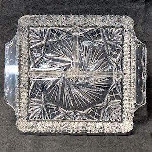 Vintage Heavy Pinwheel Crystal Square Divided / 3-Section Serving Dish