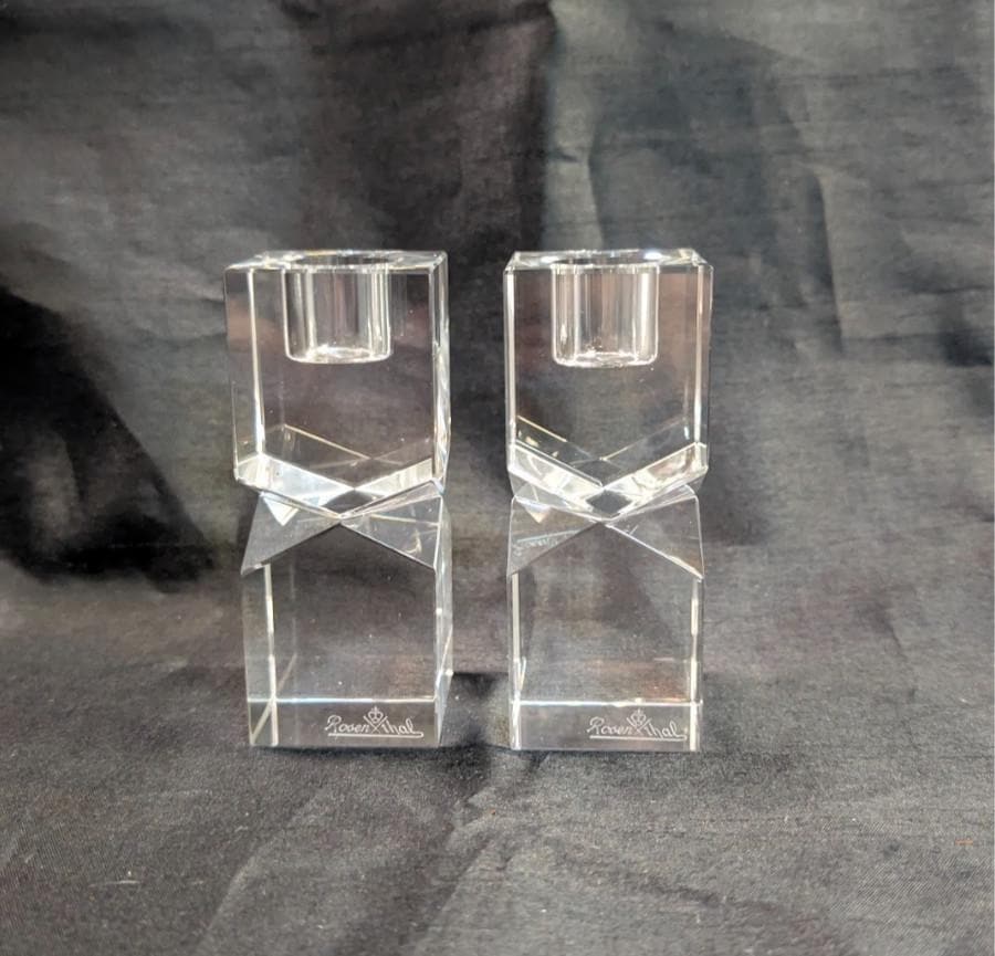 Vintage 80s Oleg Cassini Lexington Crystal Candlestick Holders Clear Geometric
