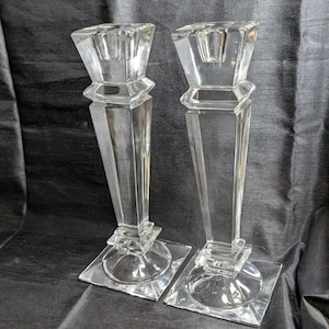 Vintage Retro 80s Cut Crystal Glass Candlestick Candle Holder Square 10 Inch