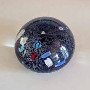 Vintage genuine Murano Art Glass Paperweight Cobalt Blue with intricate shapes