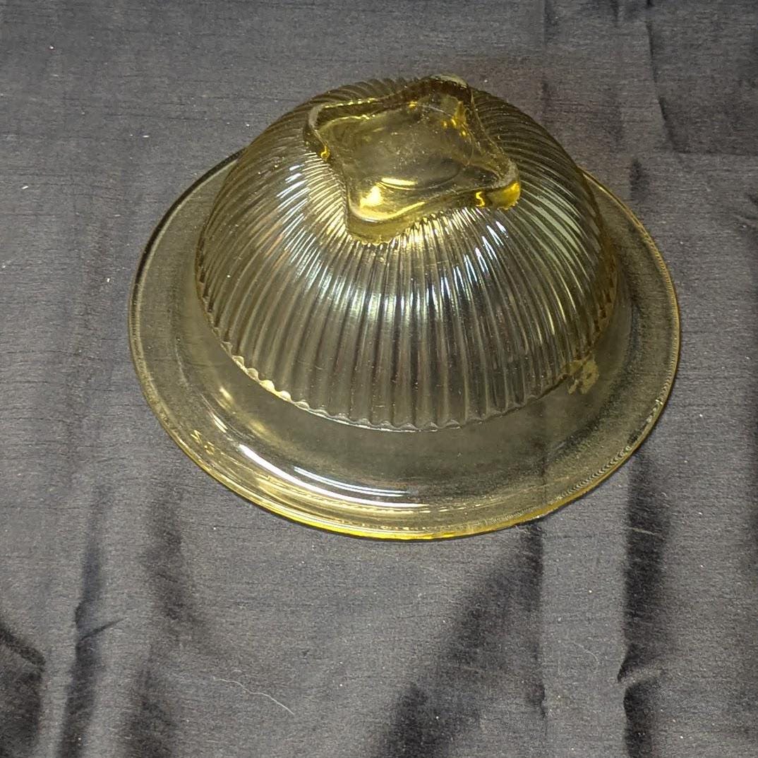 Vintage Yellow Glass Mixing Bowl, Rolled Rim, Ribs, Square Foot ...