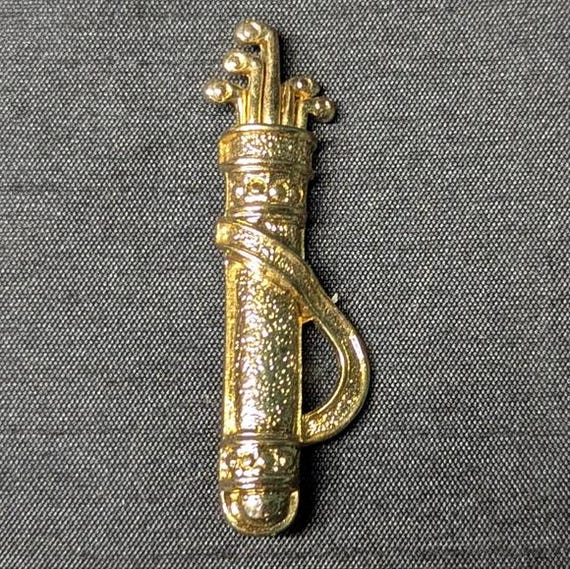 Broche Rétro Or & Cristal - Motif Sac De Golfeur - Bijou Vintage Élégant *5239