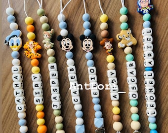 Personalized Dummy Clip, Baby Shower Gift, Wooden Clip, Silicone Beads