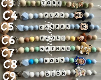Clip para chupete personalizado, regalo para baby shower, clip de madera, cuentas de silicona