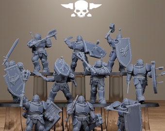 Sword & Shield Sun Knight Squad (10u) - Solaris Infantry - Station Forge Legacy - 16K - Tabletop - DnD - RPG - Painting