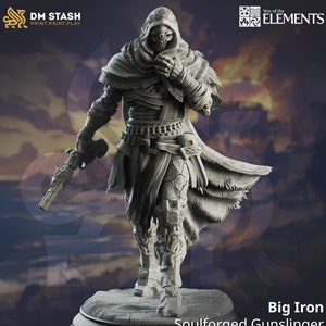 Pistolero forjado por los Titanes - Big Iron DM Stash Miniatura Mini Modelo D&D 5E Busto Escala 32 mm 75 mm 108 mm + Bloque de estadísticas impreso opcional